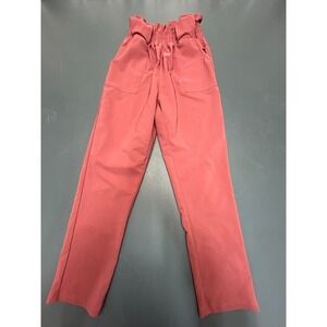 High Waist Paperbag Pants Women's M Pink Pull-On Front Pockets Stretch Casual